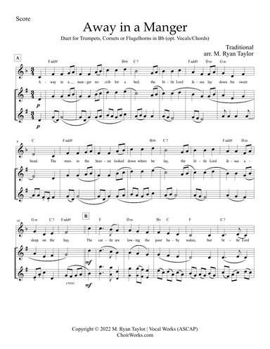 Away in a Manger : Duet for Trumpets (arr. M. Ryan Taylor)