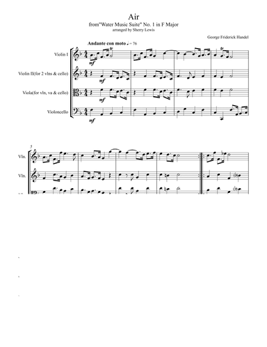 AIR from Water Music String Trio, Intermediate Level for 2 violins and cello or violin, viola and ce (arr. Sherry Lewis Publishing)
