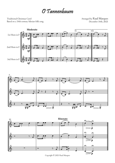 O Tannenbaum (for Horn Trio) (arr. Raul Marques)
