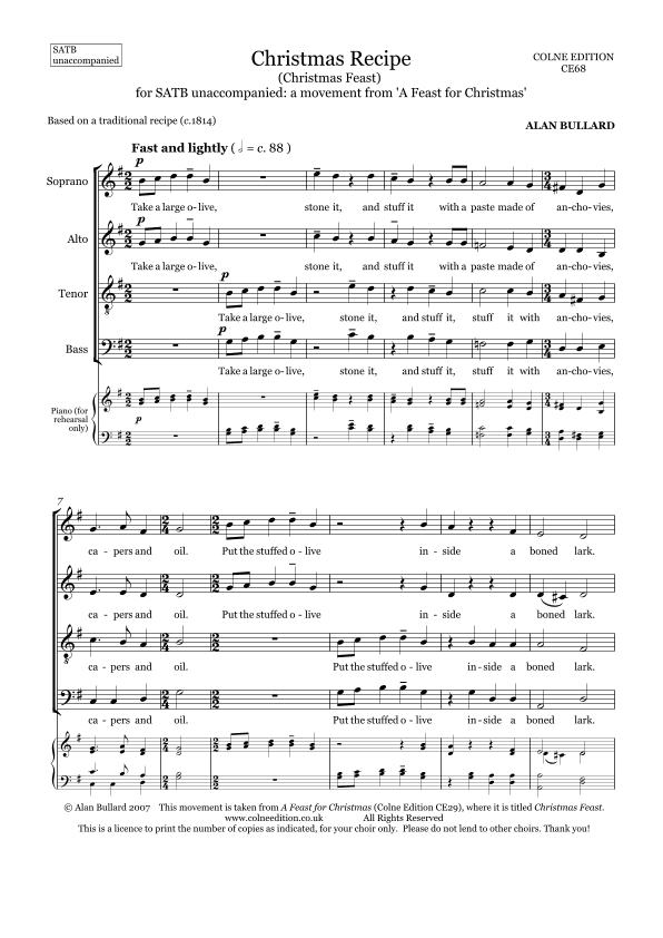 Christmas Recipe (SATB unaccompanied)