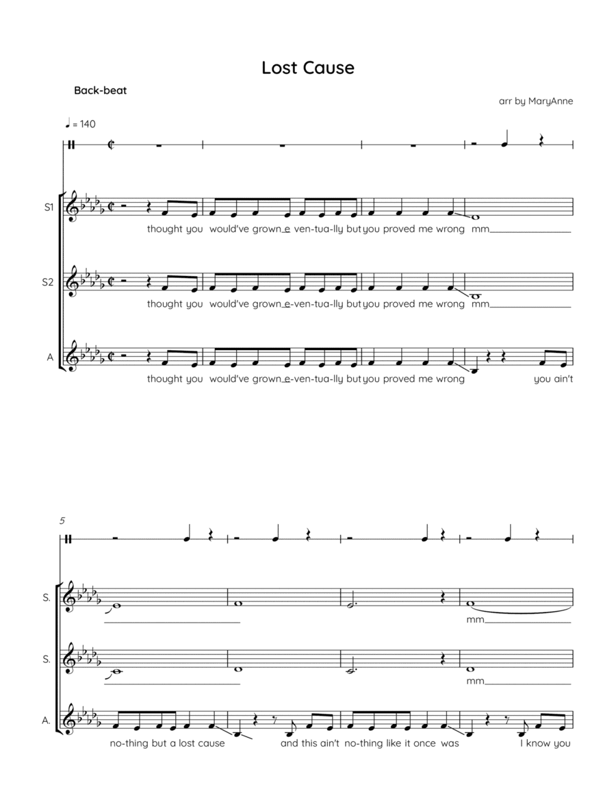 Lost Cause (arr. MaryAnne Muglia Smith)