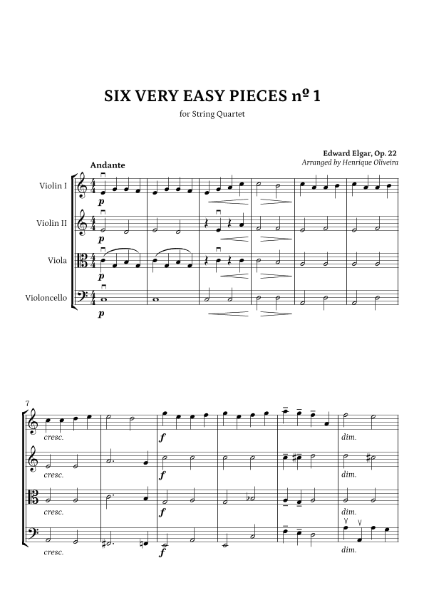 Six Very Easy Pieces nº 1 (Andante) - String Quartet (arr. Henrique Oliveira)