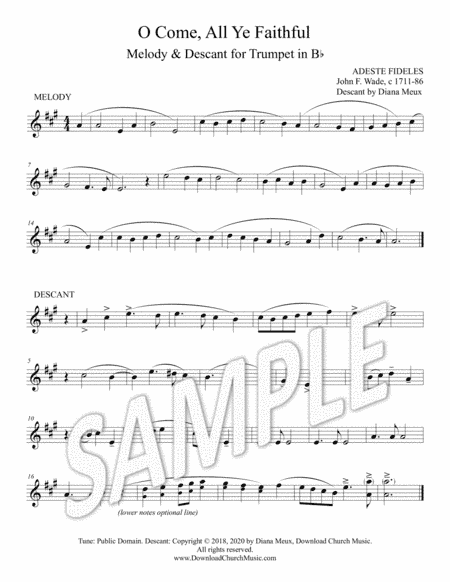O Come, All Ye Faithful - Trumpet melody & descant (arr. Diana Meux)