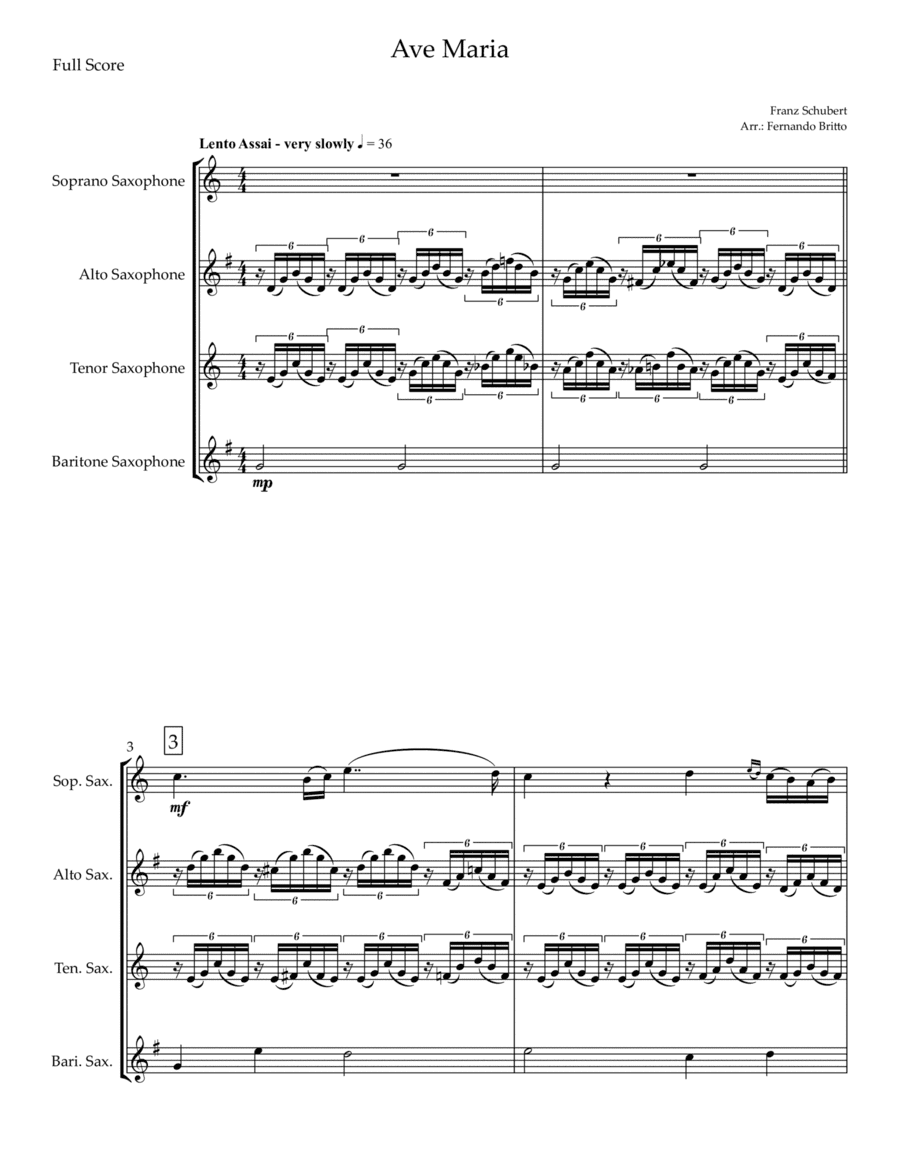Ave Maria (Franz Schubert) for Saxophone Quartet (arr. Fernando Britto)