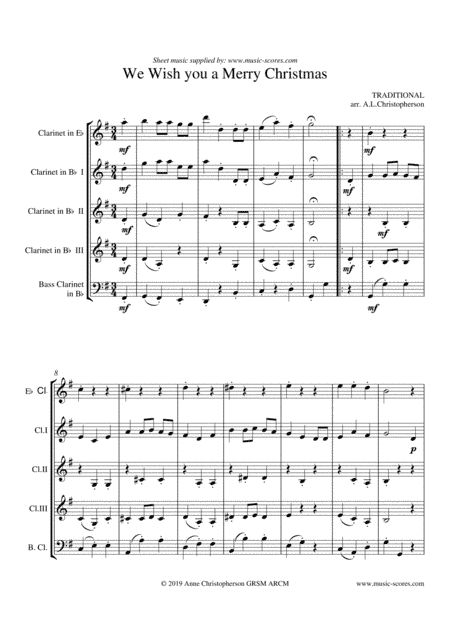 We Wish you a Merry Christmas - Clarinet Quintet (higher version) (arr. Anne L Christopherson GRSM ARCM)