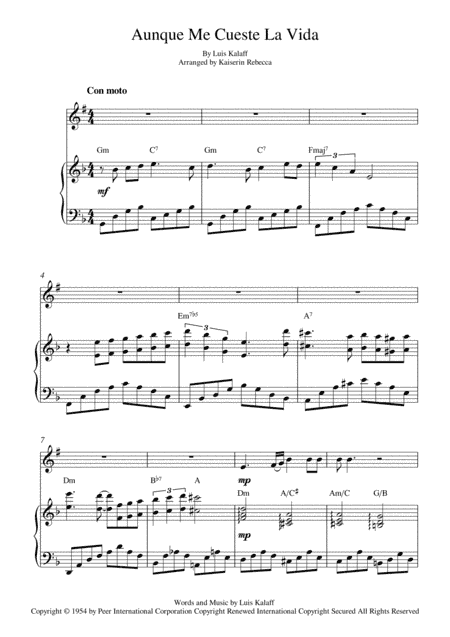 Aunque Me Cueste La Vida (arr. Kaiserin Rebecca)