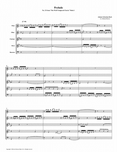 Prelude 23 from Well-Tempered Clavier, Book 1 (Woodwind Quintet) (arr. Richard Byrnes)