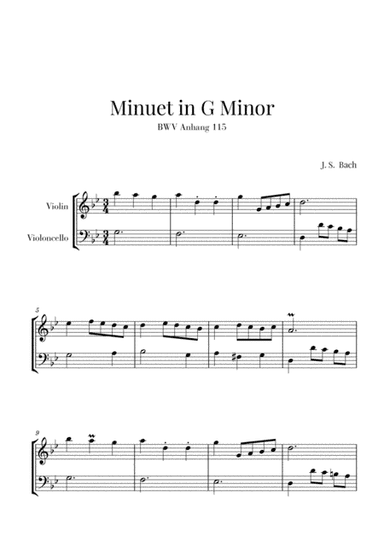 Bach - Minuet in G Minor (BWV Anhang 115) for Violin and Cello (arr. Cadenza Editions)