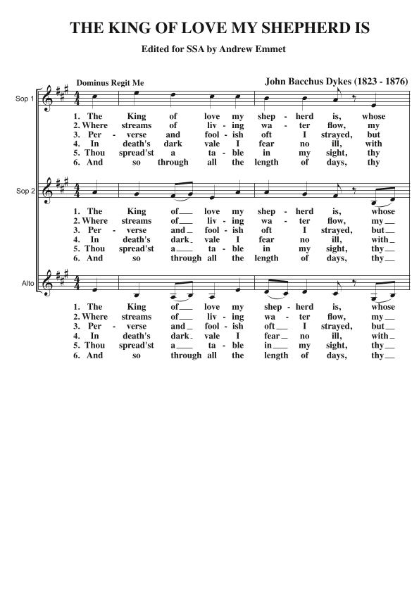The King Of Love My Shepherd Is A Cappella SSA (arr. Andrew Emmet)