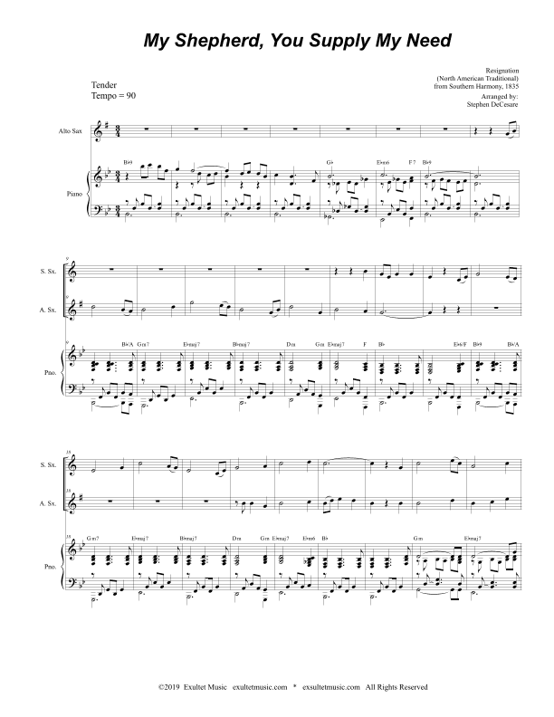 My Shepherd, You Supply My Need (Duet for Soprano and Alto Saxophone) (arr. Stephen DeCesare)