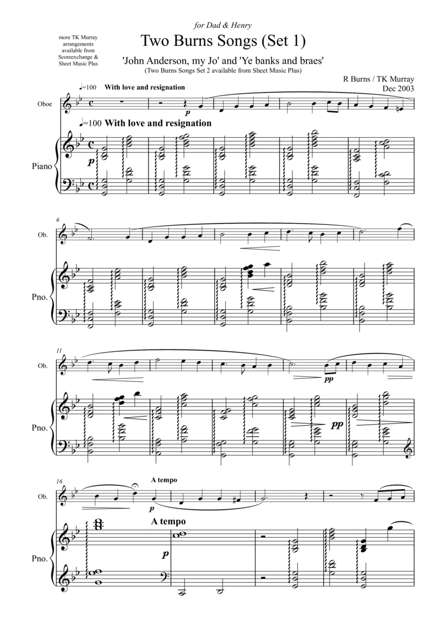 Burns Songs - Set 1 - Oboe & Piano - TK Murray