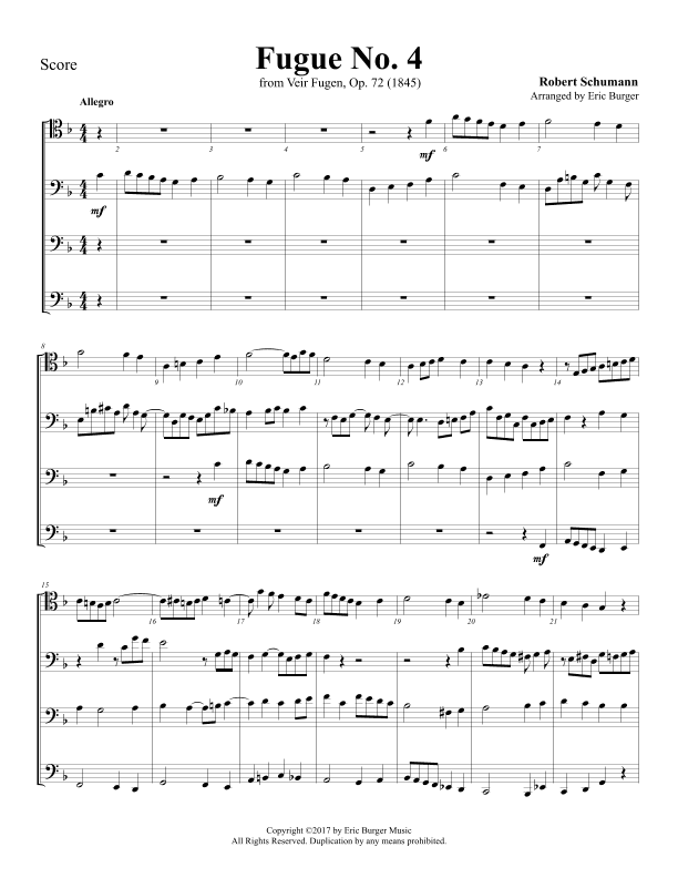 Fugue No. 4 Trombone or Low Brass Quartet (arr. Eric Burger Music)