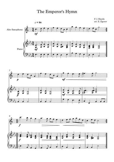 The Emperor's Hymn, Franz Joseph Haydn, For Alto Saxophone & Piano (arr. Eugene Egorov)