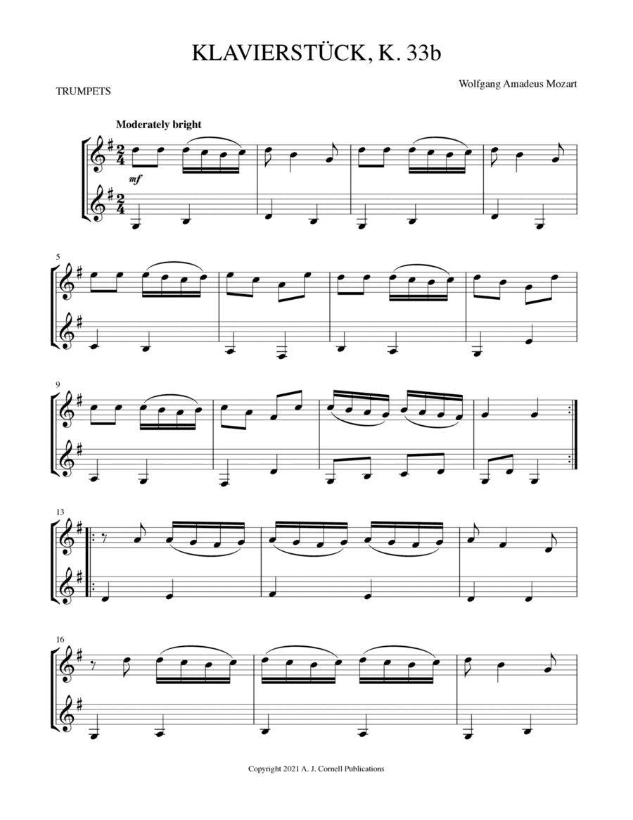 Klavierstück, K. 33b (arr. Mark Phillips)