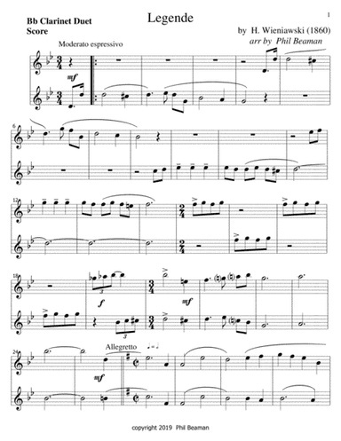 Legende-Wieniawski-Bb Clarinet duet (arr. Phil Beaman)