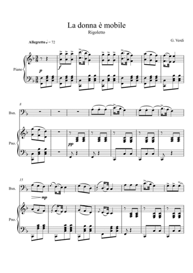 Giuseppe Verdi - La donna e mobile (Rigoletto) Bassoon Solo - F Key (arr. André Laitano)