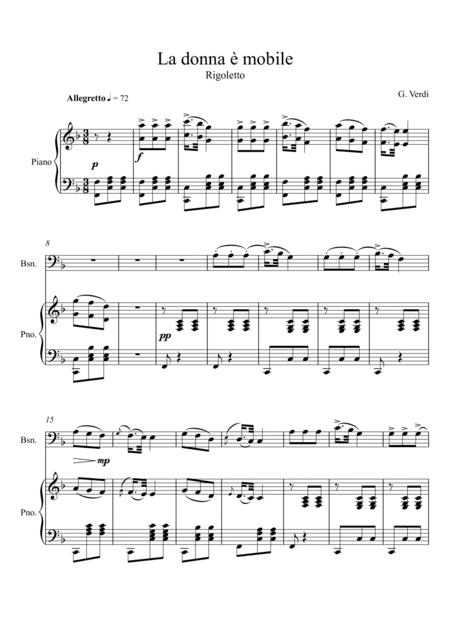 Giuseppe Verdi - La donna e mobile (Rigoletto) Bassoon Solo - F Key (arr. André Laitano)