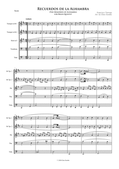 Recuerdos de la Alhambra (The Memories of the Alhambra) - Brass Quintet (arr. Choo Seonho)