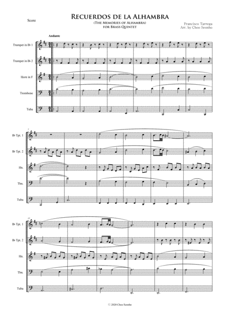 Recuerdos de la Alhambra (The Memories of the Alhambra) - Brass Quintet (arr. Choo Seonho)
