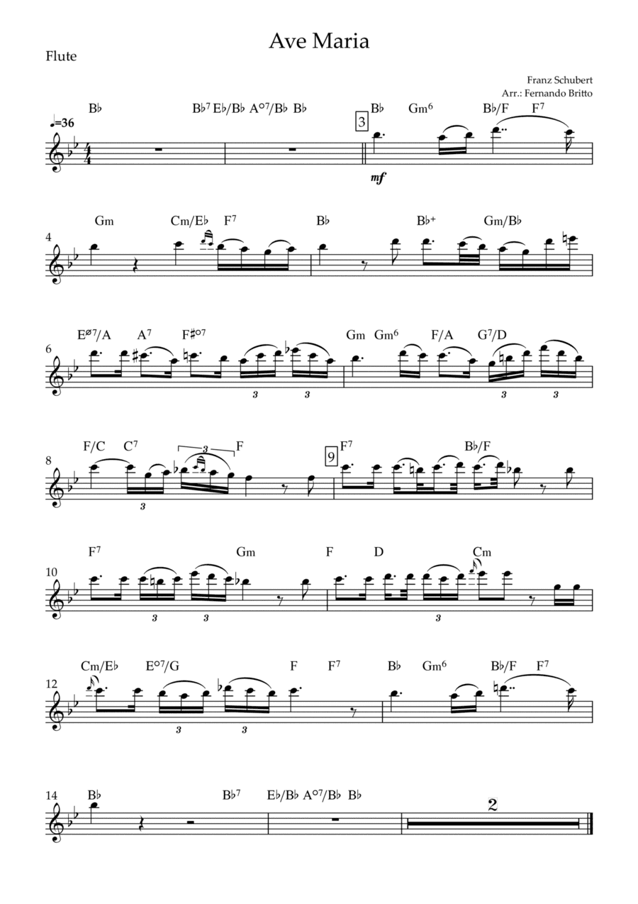Ave Maria (Franz Schubert) for Flute Solo with Chords (arr. Fernando Britto)