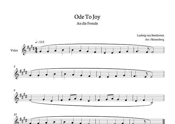 Beethoven - Ode To Joy for voice in E (Lyrics in English) (arr. Heisenberg)