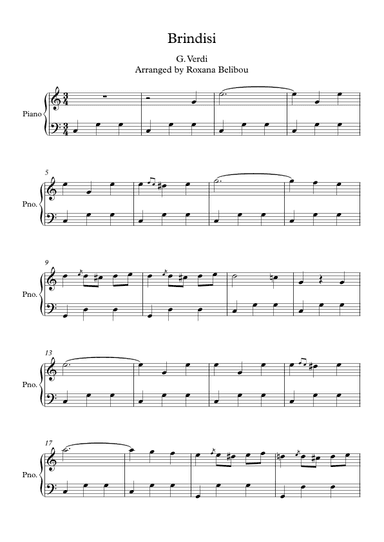 Brindisi from Traviata Easy Piano (arr. Roxana Belibou)