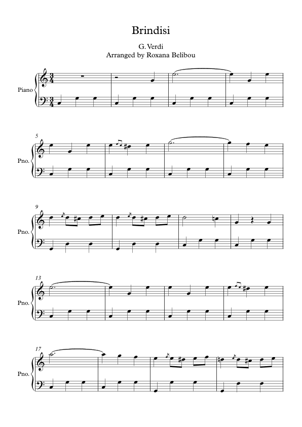 Brindisi from Traviata Easy Piano (arr. Roxana Belibou)