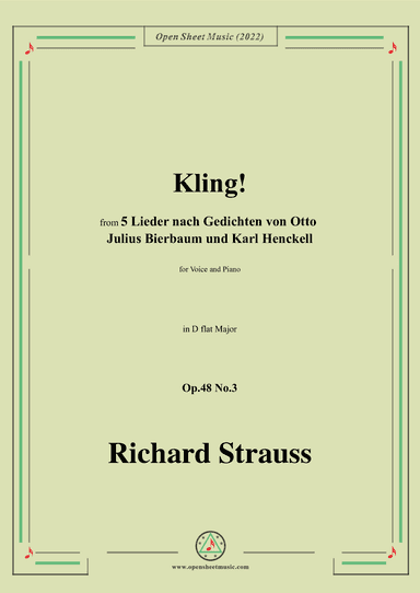 Richard Strauss-Kling!in D flat Major,Op.48 No.3 (arr. OSM Press)