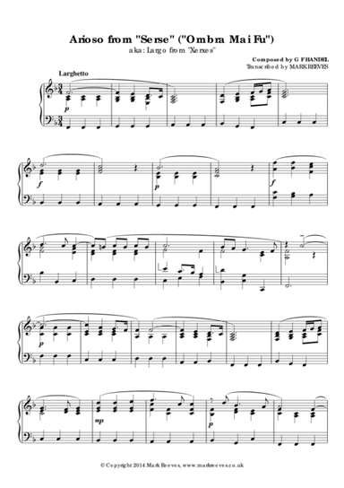 Arioso from "Serse" (Largo from "Xerxes") by Handel (arr. Mark Reeves)