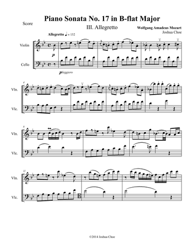 Piano Sonata No. 17 in B-Flat Major, Movement 3 (arr. Joshua Choe)