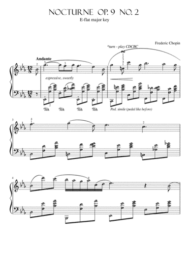 Nocturne Op. 9 No. 2 by Chopin (original with note names) Grade 6 (arr. Published Harmony Valarie)