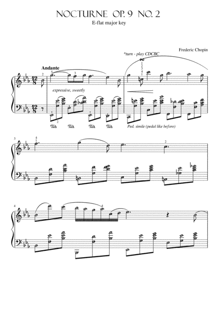 Nocturne Op. 9 No. 2 by Chopin (original with note names) Grade 6 (arr. Published Harmony Valarie)