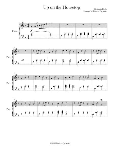 Up on the Housetop (Piano) Key of F & G (arr. Kathryn Carpenter)