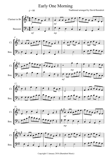 Early One Morning for Clarinet and Bassoon Duet (arr. David Burndrett)