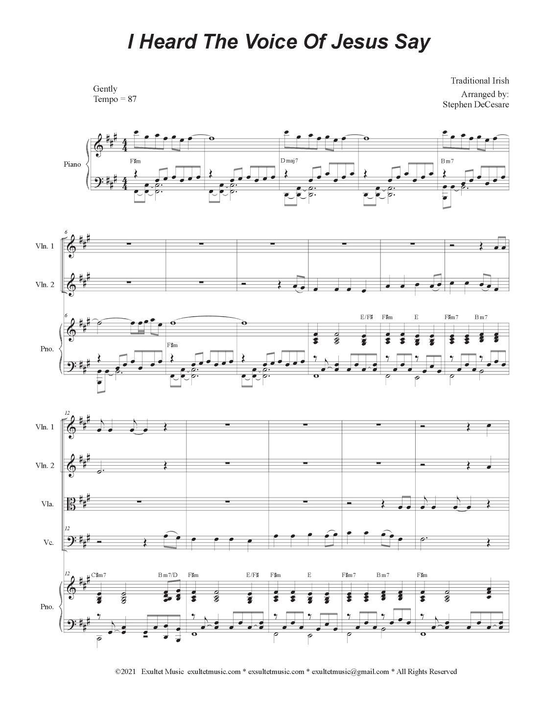 I Heard The Voice Of Jesus Say (String Quartet and Piano) (arr. Stephen DeCesare)