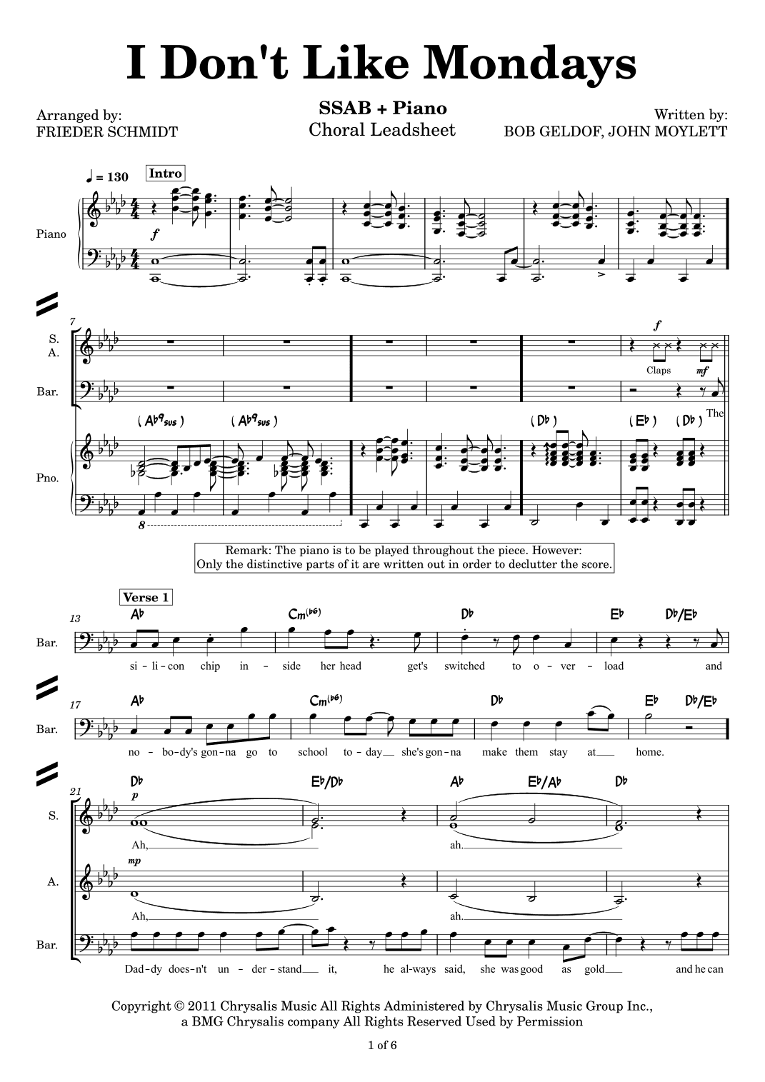 I Don't Like Mondays (arr. Frieder Schmidt)