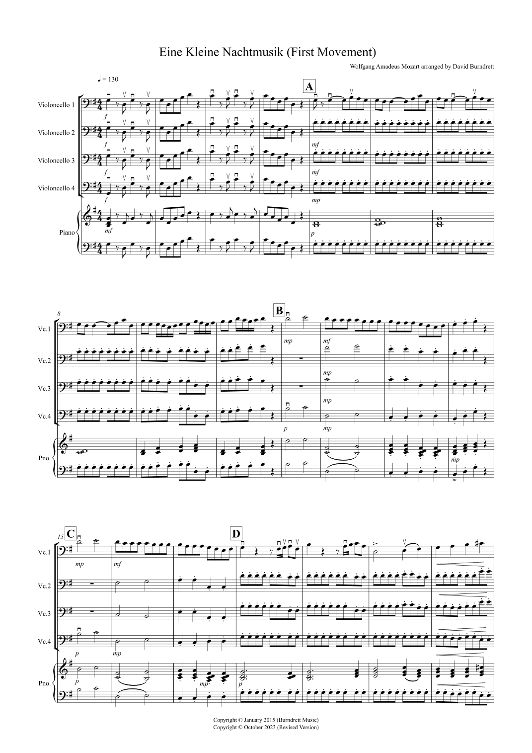 Eine Kleine Nachtmusik (1st movement) for Cello Quartet (arr. David Burndrett)