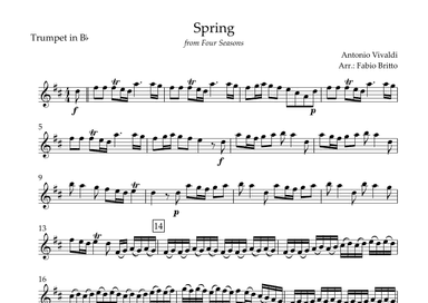 Spring (from Four Seasons of Antonio Vivaldi) for Trumpet in Bb Solo (arr. Fabio Britto)