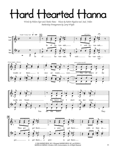 Hard Hearted Hannah (the Vamp Of Savannah) (arr. Larry Wright)