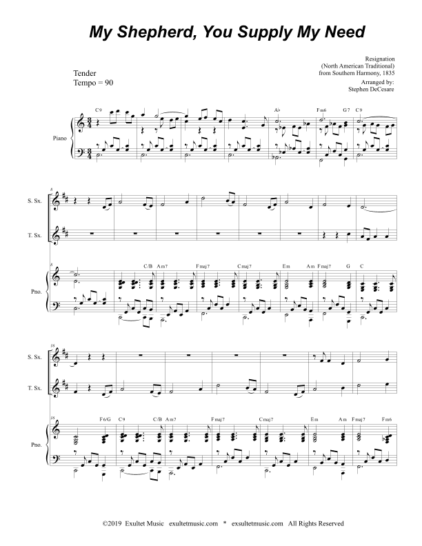 My Shepherd, You Supply My Need (Duet for Soprano and Tenor Saxophone) (arr. Stephen DeCesare)