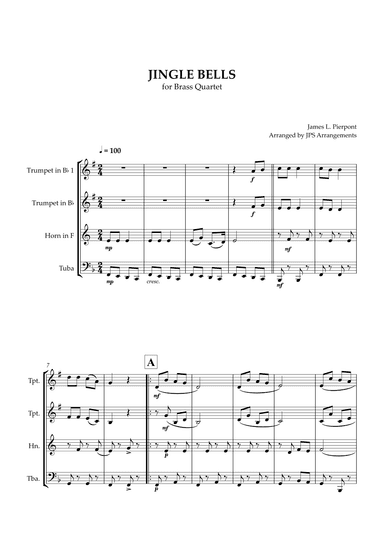 Jingle Bells for Brass Quartet in F major (arr. Jps Arrangements)
