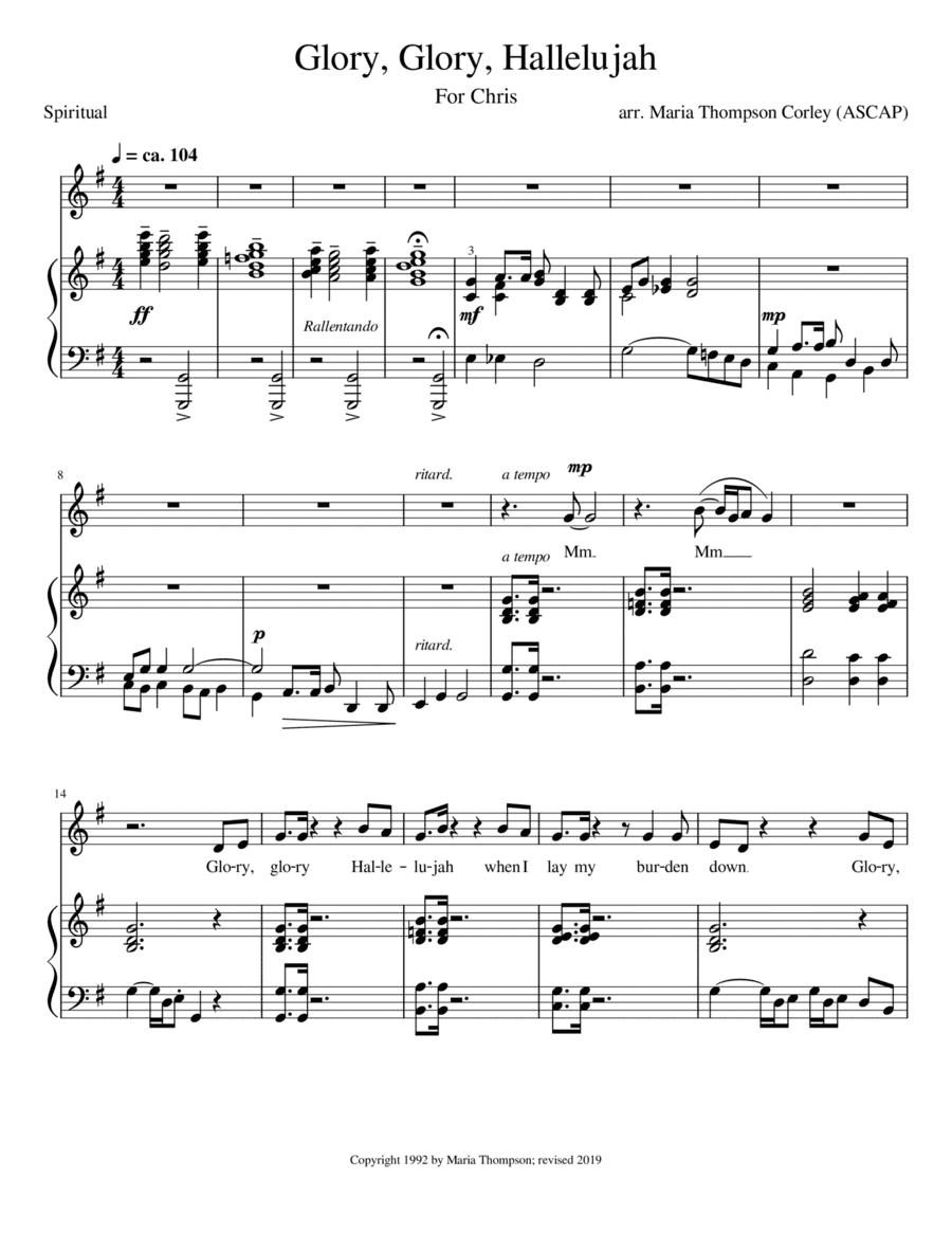 Glory, glory, Hallelujah (arr. Maria Thompson Corley)