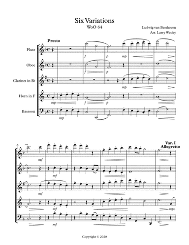 Beethoven: Easy Six Variations (arr. Larry Wesley)