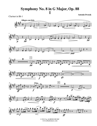 Dvorak Symphony No. 8, Movement I - Clarinet in Bb 1 (Transposed Part), Op. 88 (arr. Doug Clyde)