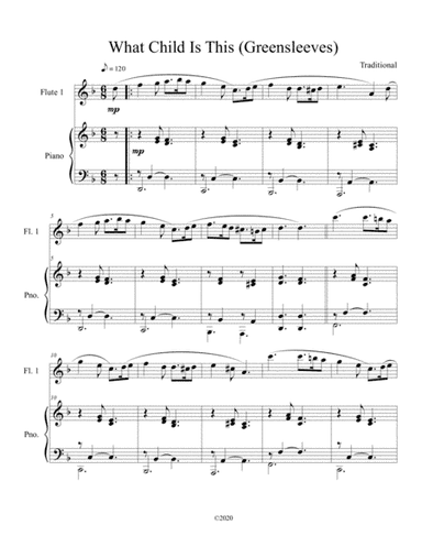 What Child Is This (Greensleeves) for solo flute with optional piano accompaniment (arr. B C Dockery)