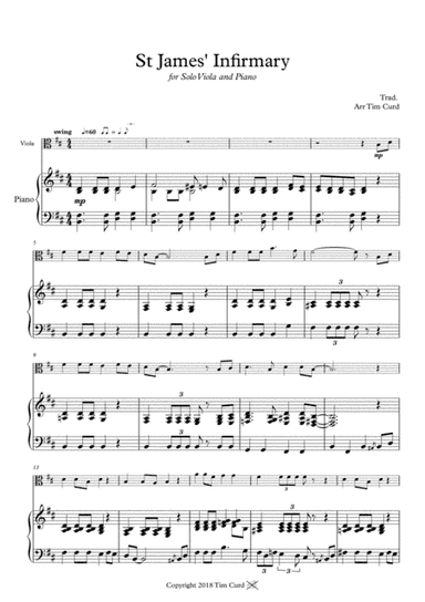 St James' Infirmary for Solo Viola and Piano (arr. Tim Curd)
