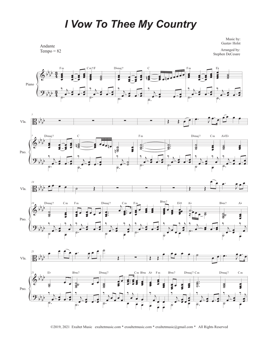 I Vow To Thee My Country (Viola solo and Piano) (arr. Stephen DeCesare)