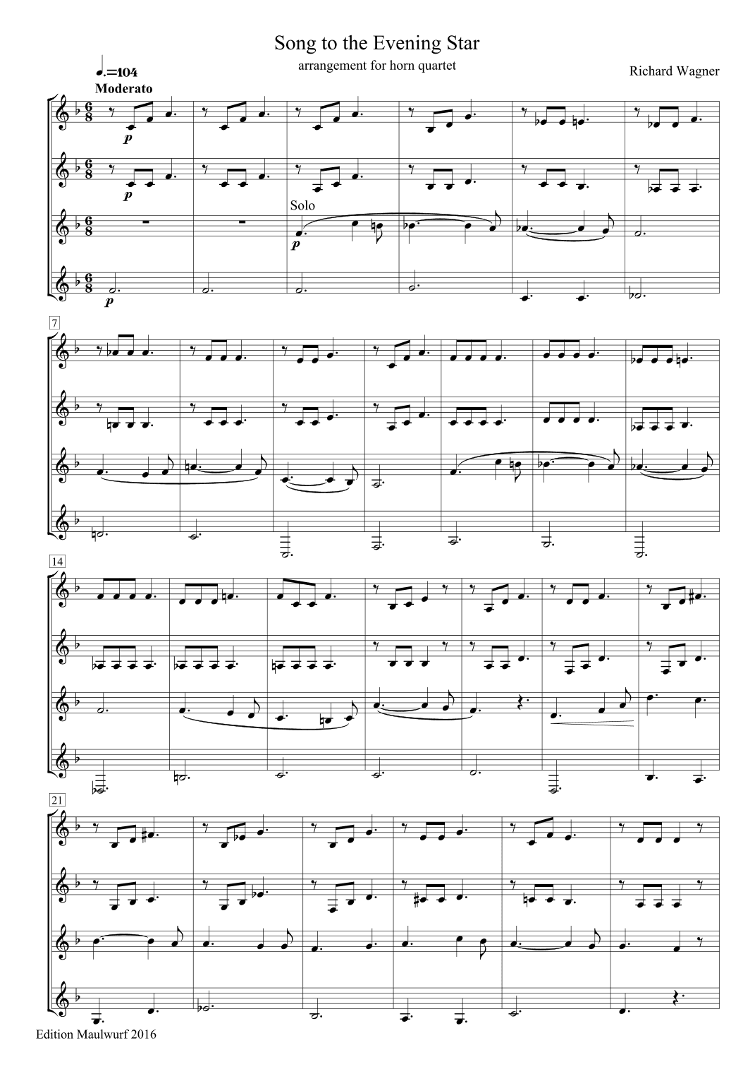 Song to the Evening Star (arr. Edition Maulwurf)