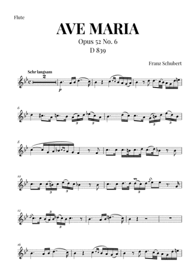 Ave Maria (Schubert) for Flute (arr. Cadenza Editions)