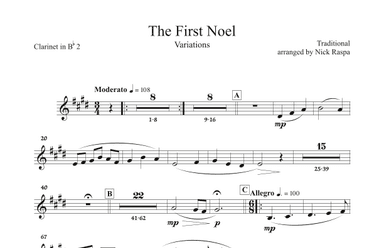 The First Noel (Variations for Full Orchestra) Clarinet in B flat 2 part (arr. Nick Raspa)